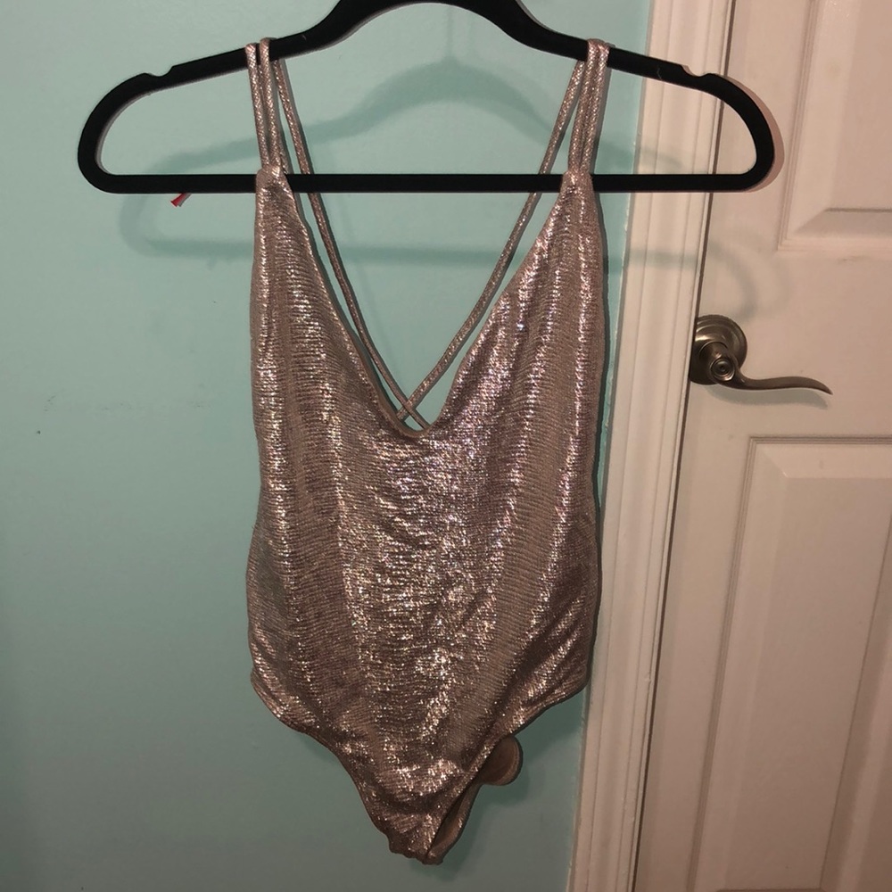 Criss cross back gold bodysuit